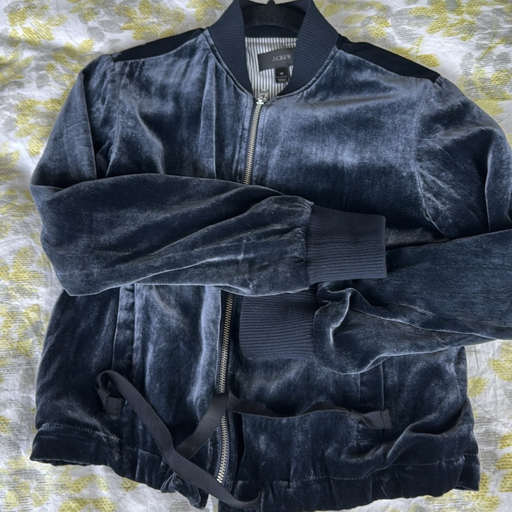J. Crew Navy Velvet Bomber Jacket Size XS - Picture 2 of 10
